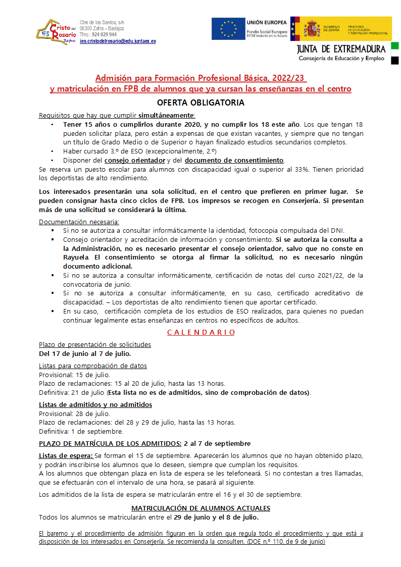 Matriculacion FP Bsica